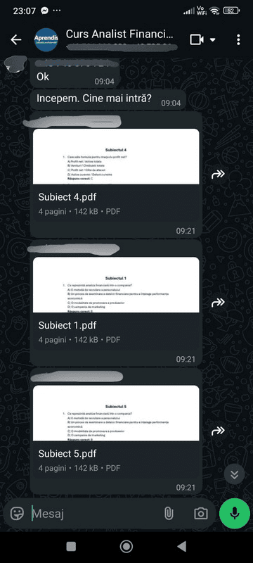 Testele deja rezolvate și numerotate corespunzător, care au ajuns la cursanți cu câteva zile înainte de examenul propriu-zis