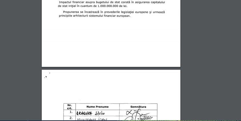 Fragment din propunerea de înființare a Băncii de Dezvoltare a României.