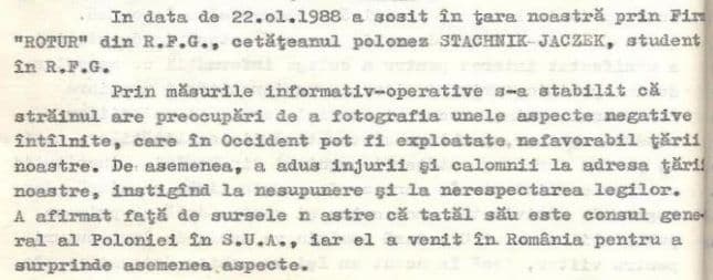 Fragment dintr-un raport întocmit de Securitatea din Bihor în 1988. Arhiva CNSAS