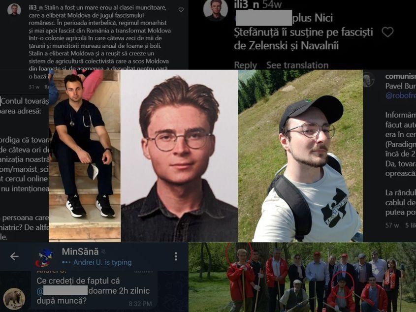 Cei trei lideri ai „Comunism Științific”. De la stânga la dreapta: Răzvan Andrei, Ilie și Iulian. Surse foto: Facebook și Instagram