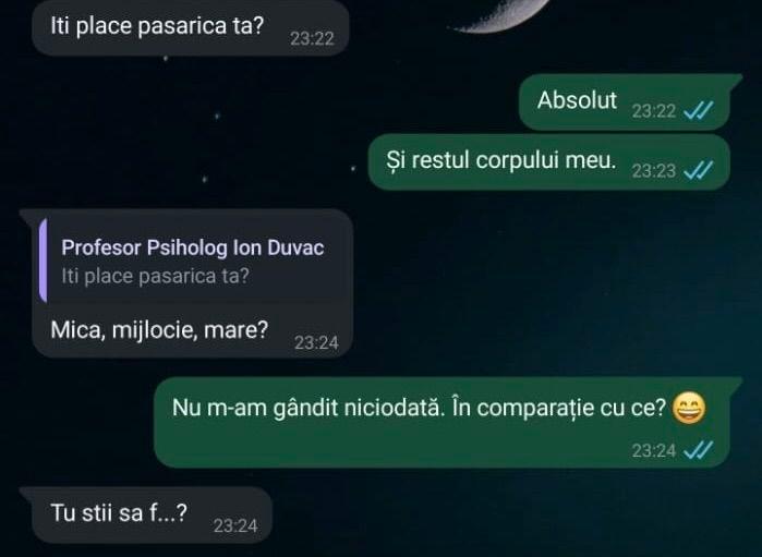 Captură ecran din discuția dintre Claudia și profesorul Ion Duvac