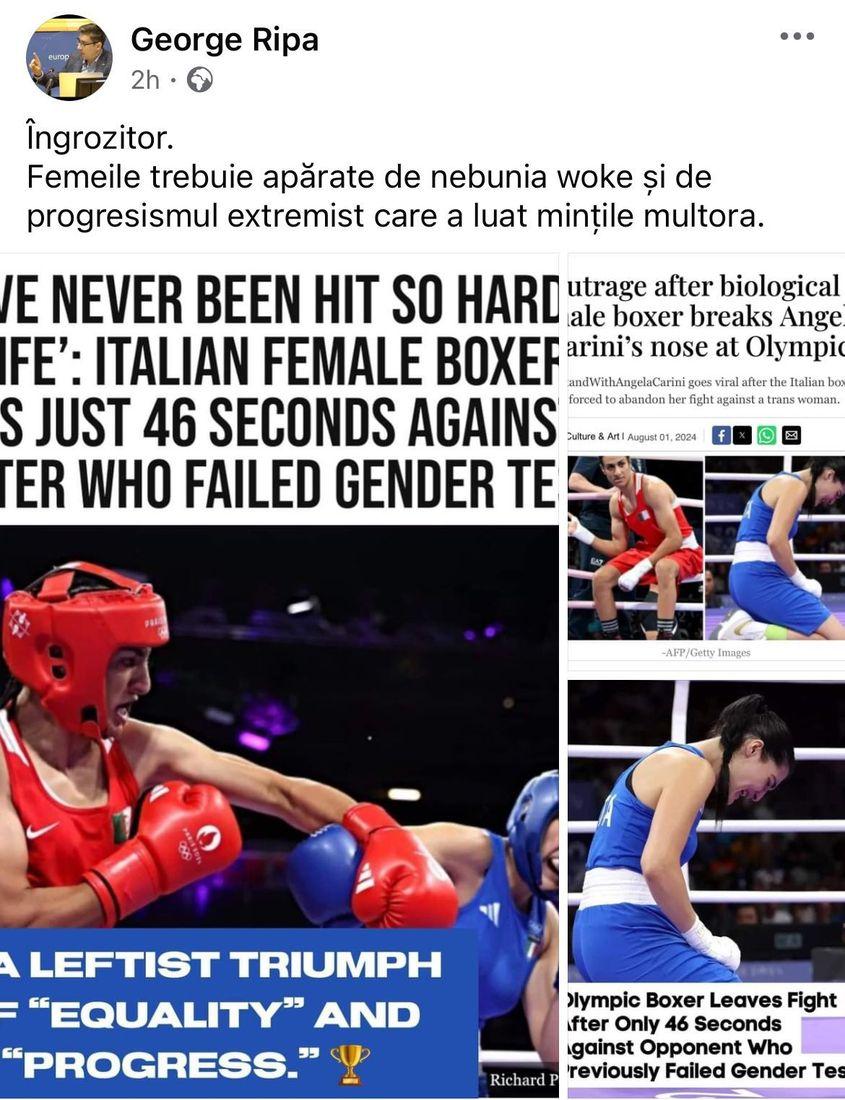 Sfătuitorul Elenei Lasconi a mușcat momeala cu Iman Khelif. Captură foto via Facebook