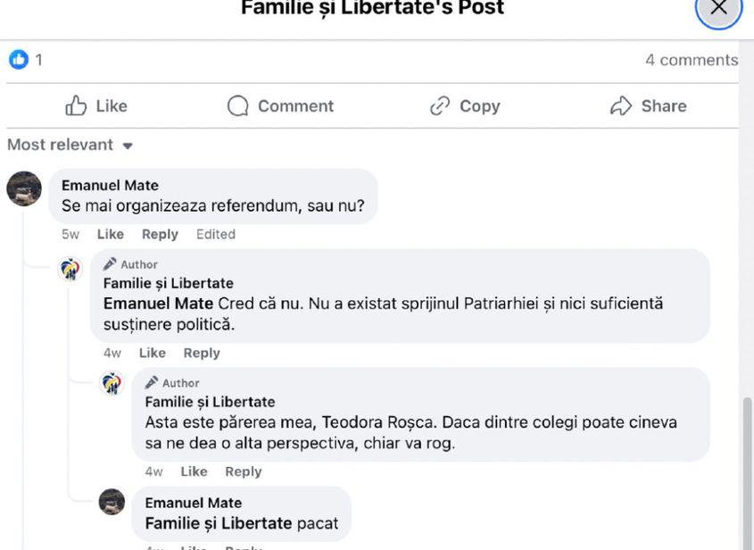 Captură de pe pagina de Facebook a Coaliției pentru Constituție, Familie și Libertate.