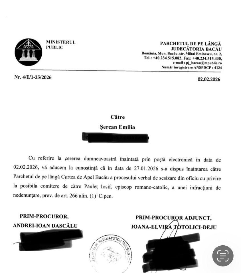 Răspuns Parchetul de pe lângă Judecătoria Bacău