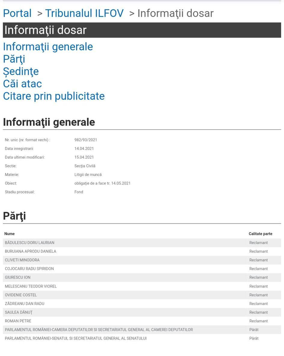 <em>Captură de pe portalul Tribunalului Ilfov, 24 aprilie 2020</em>