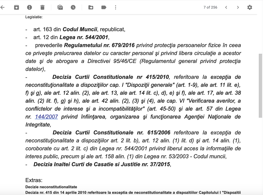 Captură ecran din „argumentația juridică” trimisă de Marian Oprișan pe mail.