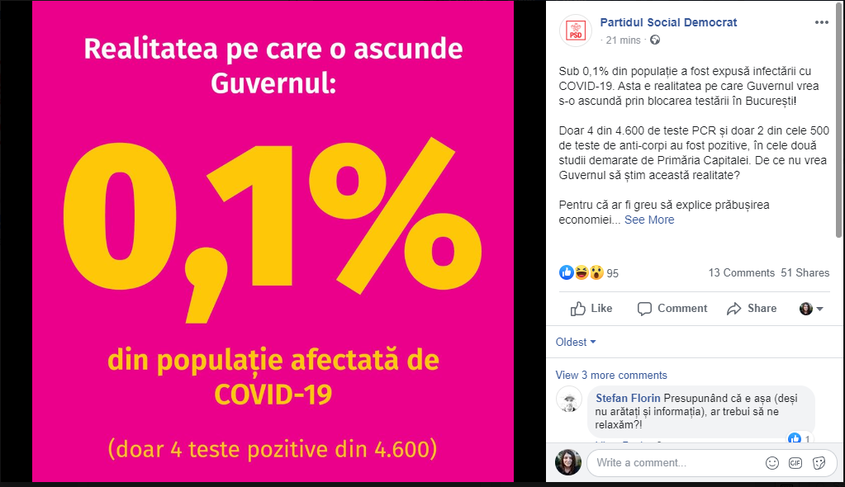 Postarea de pe pagina de Facebook a PSD
