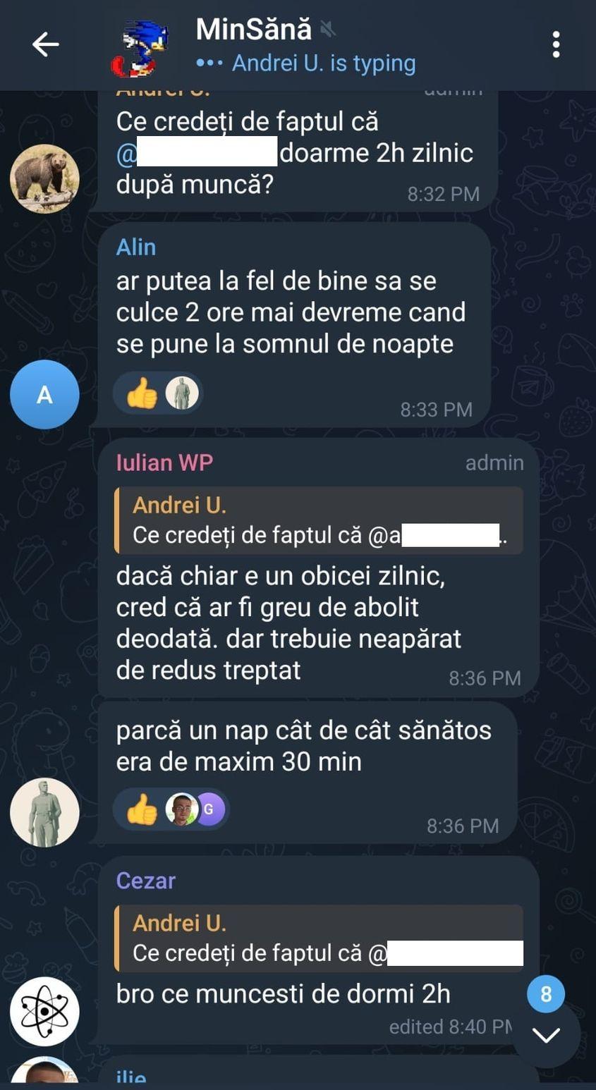 Când cercul îți analizează tovărășește fiecare aspect al vieții private. Captură de ecran via Telegram
