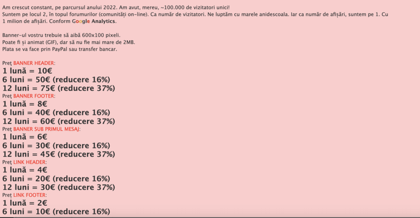 Potrivit administratorului, forumul a reușit să înregistreze 1 milion de afișări pe Google