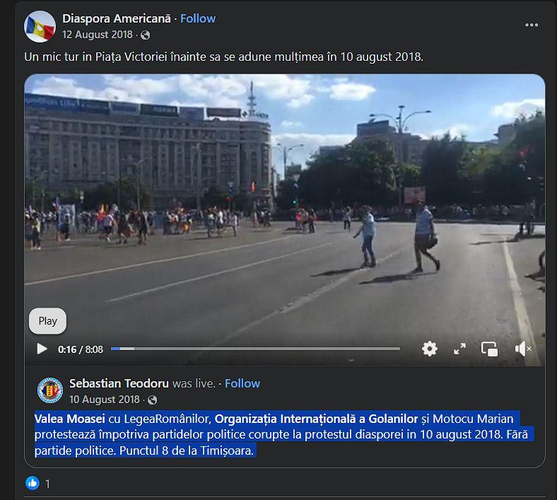Marian Motocu a participat și la protestele din 10 august. Captură de ecran via Facebook