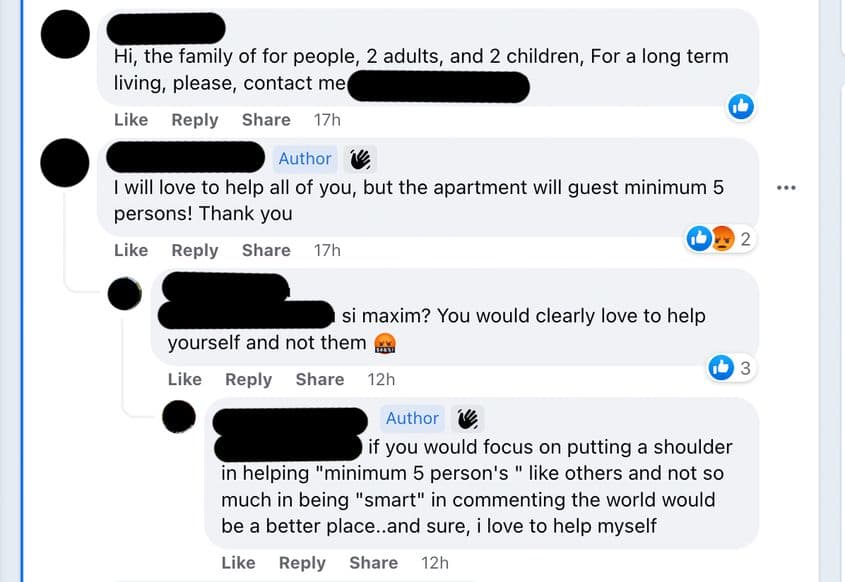 Postare de pe grupul de Facebook "Uniți pentru Ucraina"