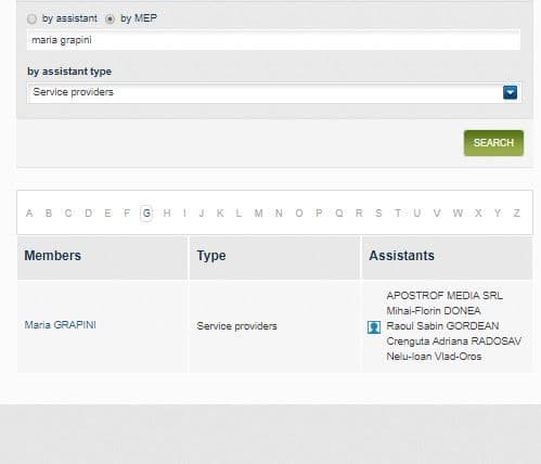 Numele prestatorilor de servicii ai fiecărui europarlamentar sunt publice, pe site-ul PE. Sursa: europarl.europa.eu
