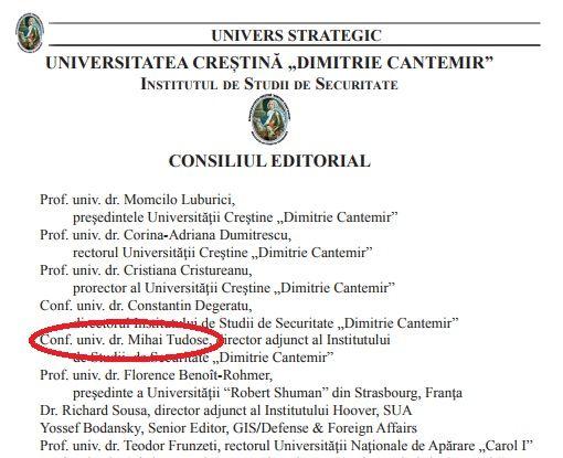 Facsimil din nr. 8 (decembrie 2011) al revistei Univers Strategic.