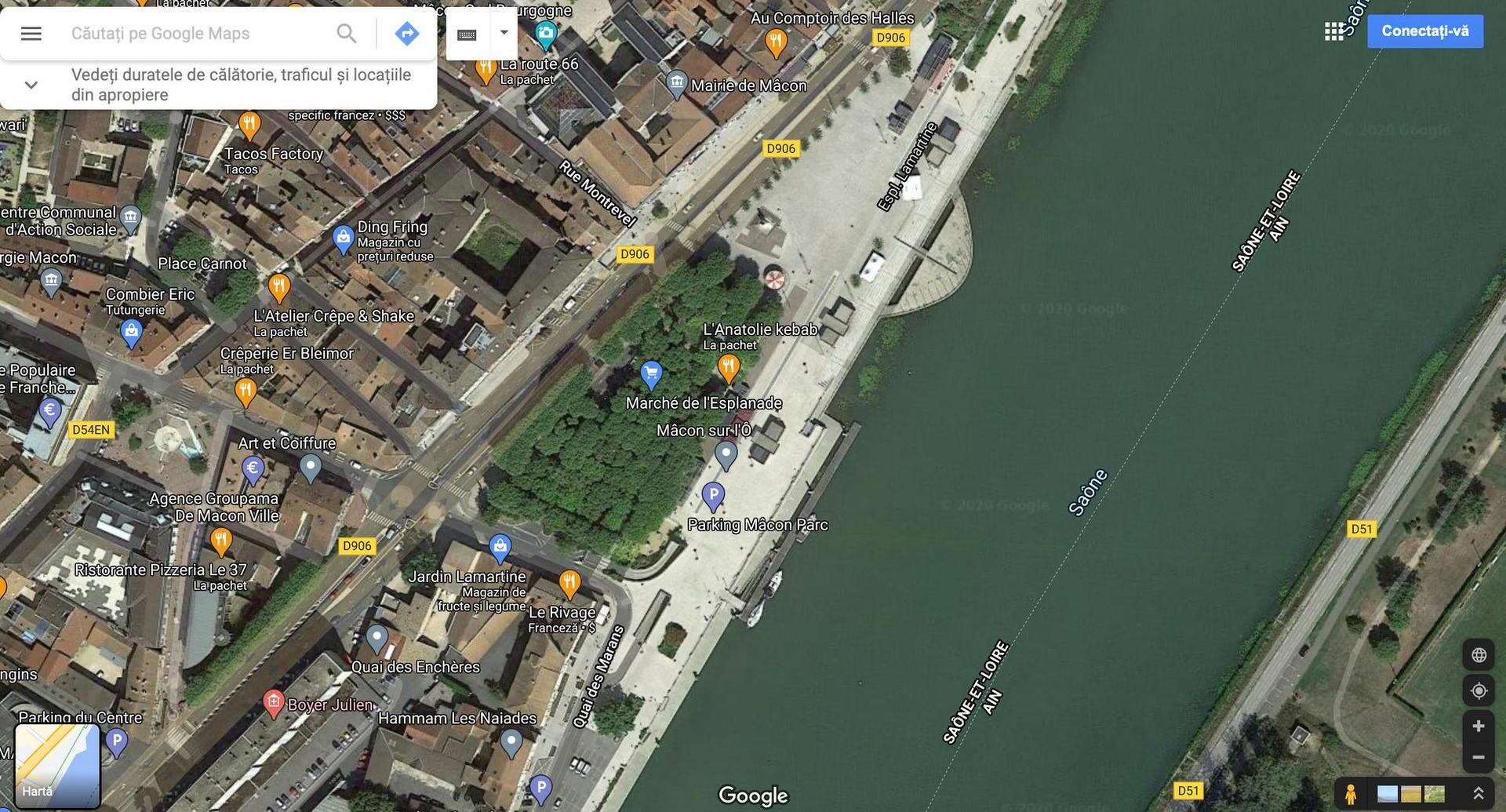 Dacă din satelit pare un parc, în realitate suprafața verde de lângă râul Saône joacă un rol complet diferit. <strong>Foto: Google maps - <em>Mâcon, Franța</em></strong>
