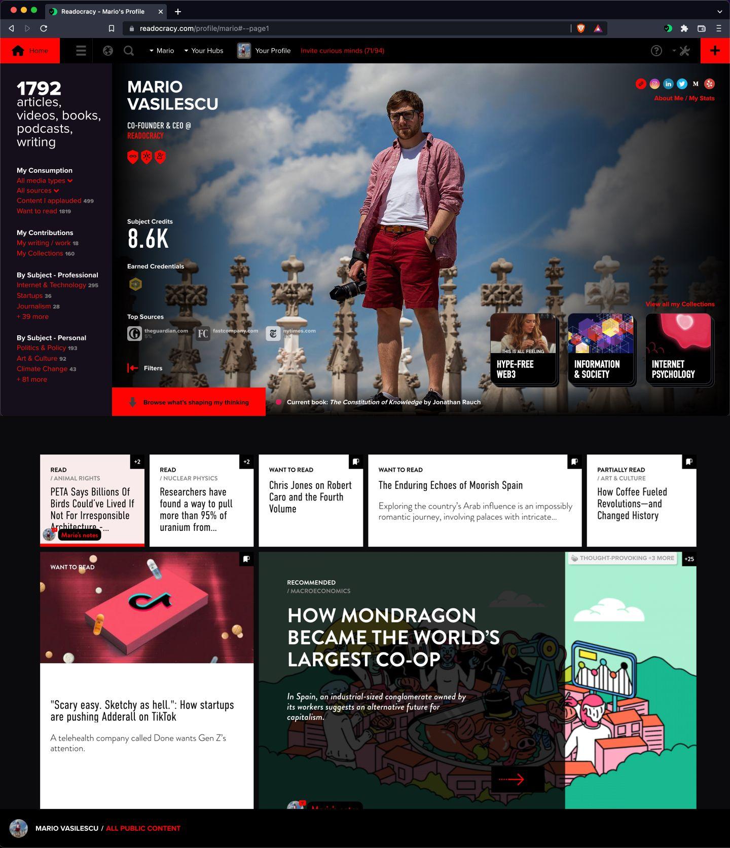 Profilul public de pe Readocracy al lui Mario Vasilescu