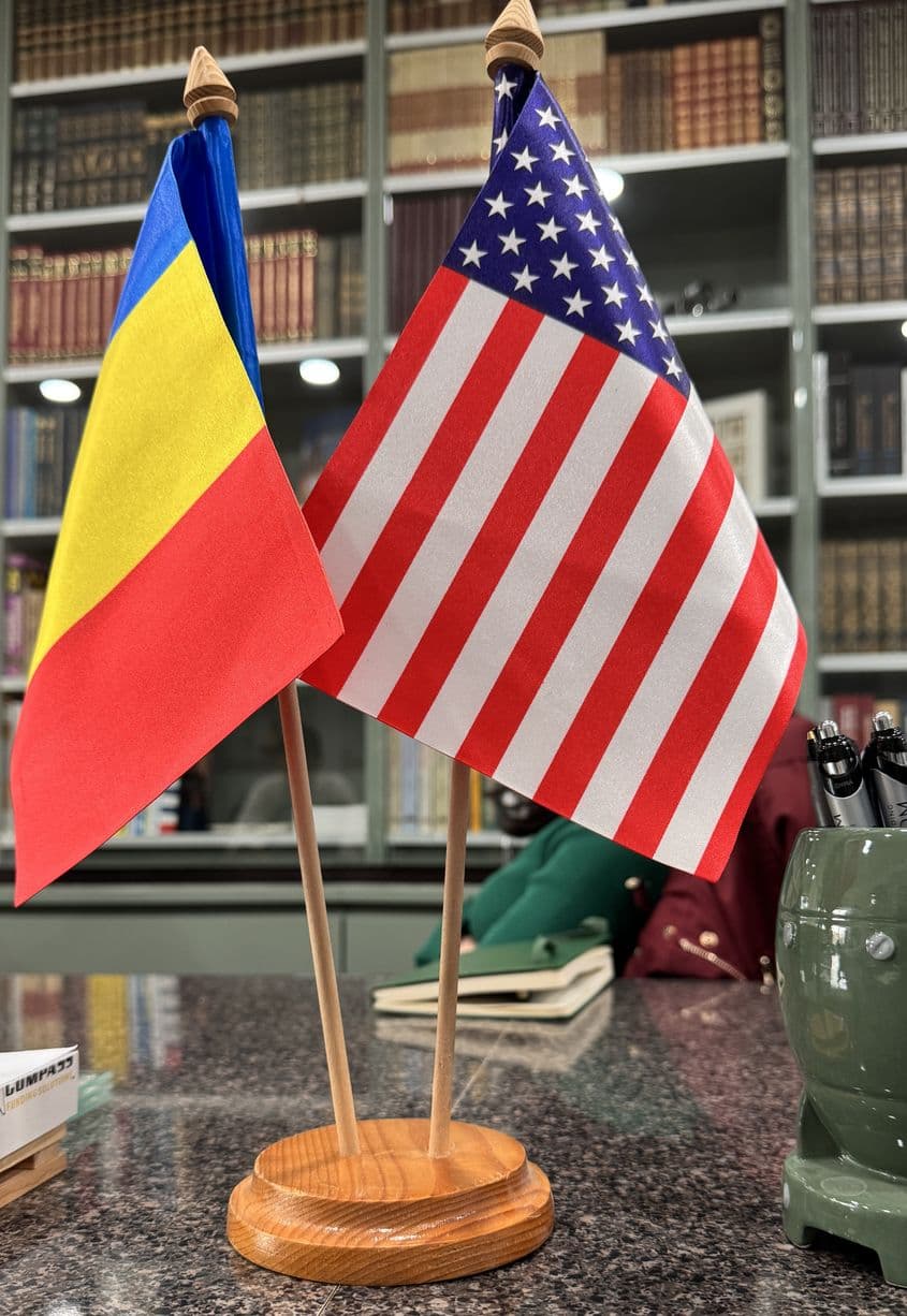 Undeva, într-un colț de Chicago, tricolorul românesc împarte același piedestal cu steagul american FOTO: Laura Popa