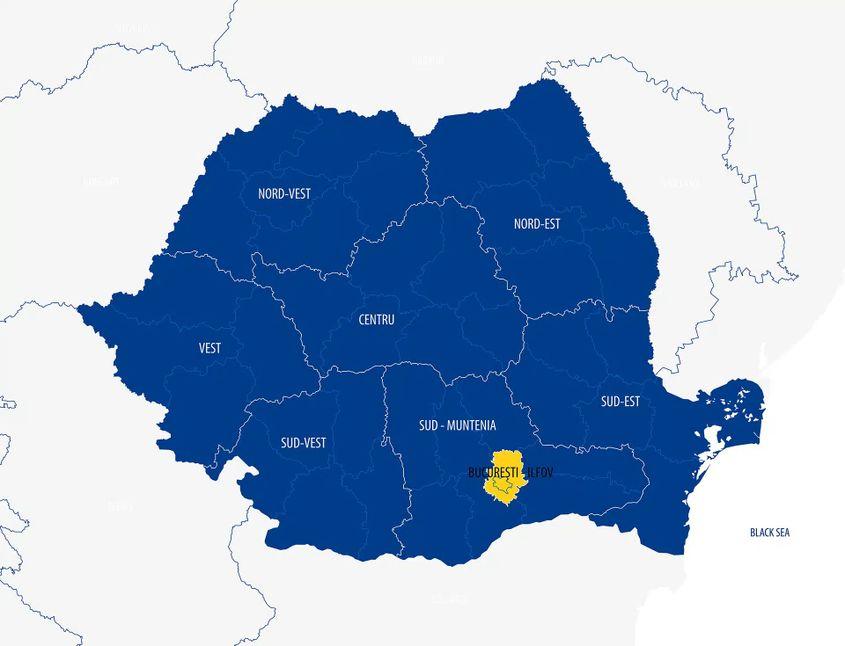 Harta Regiunii București-Ilfov. Foto: Ministerul Investițiilor și Proiectelor Europene