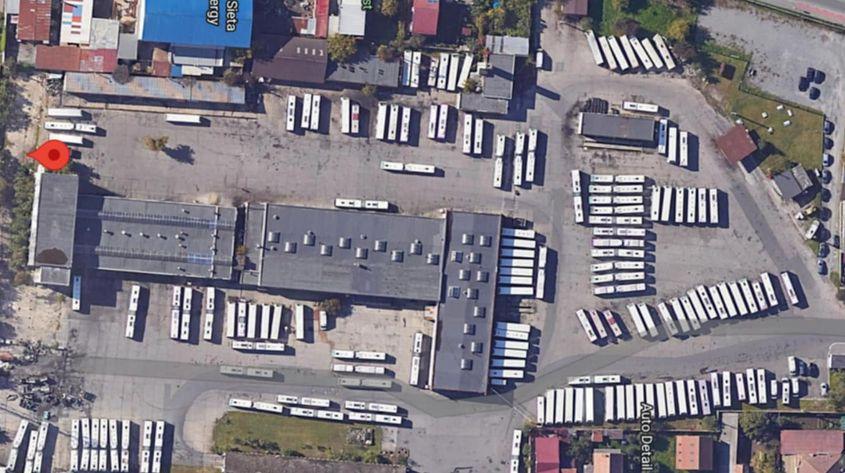 Autobaza CTP Cluj-Napoca de pe strada Plevnei, văzută din satelit cu Google View
