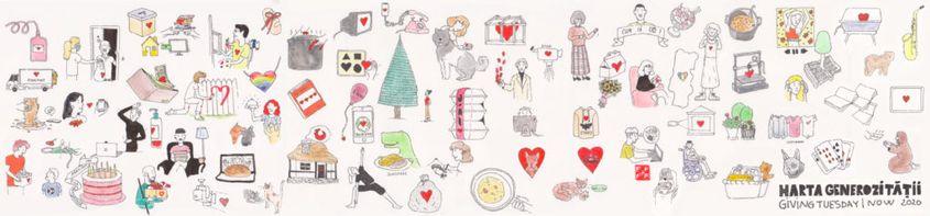 Harta Generozității, ilustrație realizată de Andrei Pacea: toate gesturile de generozitate făcute de GTNow, în pandemie