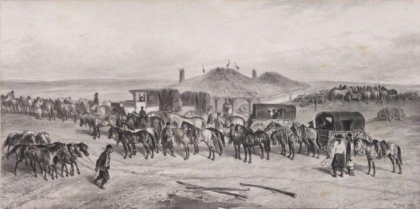 Auguste Raffet, <em>Stație de poștă, Moldova</em>, 1837