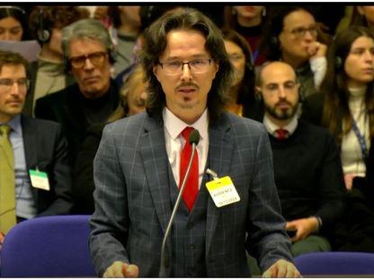 18 decembrie 2024: Judecătorul Cristi Danileț în fața Marii Camere a CEDO. FOTO: CEDO / Captură de ecran din timpul audierilor