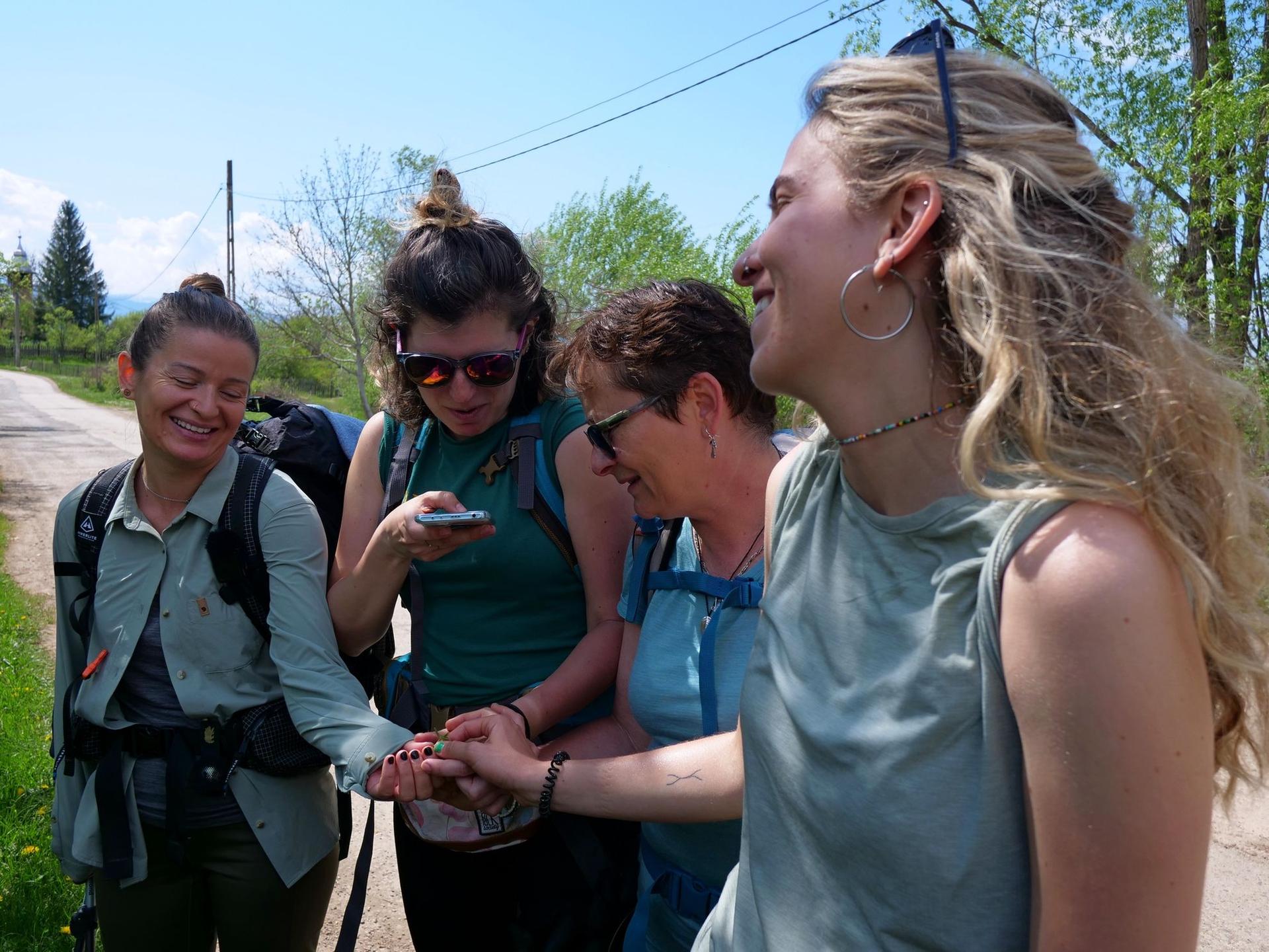 Fetele găsesc un trifoi cu patru foi, câte o petală pentru fiecare.