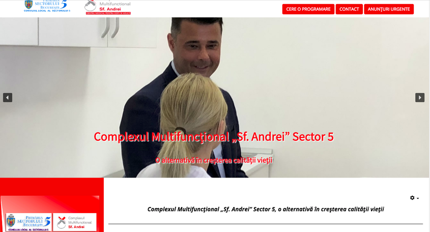 Pe pagina de deschidere a site-ului Complexului Multifuncțional "Sf. Andrei" rulează mai multe fotografii cu primarul Daniel Florea.