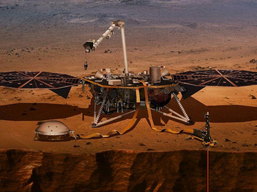 Sonda InSight va îngropa la 5 metri un dispozitiv denumit "cârtița", pentru a studia fluxul de căldură al planetei Marte. Sursa foto: NASA / JPL