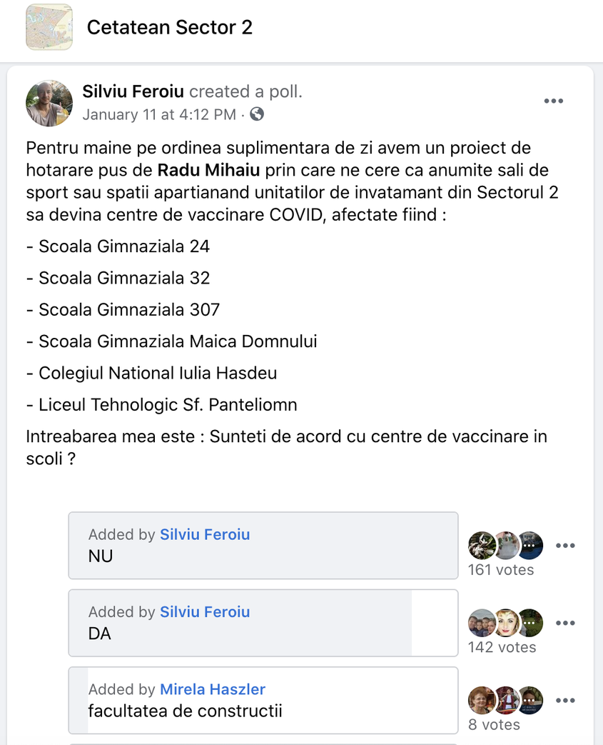 "Sincer, nu știu dacă e o problemă de comunicare la acest sondaj, dar trebuia probabil să fi spus mai tehnic, probabil necesita o clarificare. Oricum nu a fost un sondaj propriu-zis, a fost un sondaj pentru mine personal ca să văd ce cred oamenii, un fel de vot participativ, dacă îmi permiteți", a explicat Silviu Feroiu pentru PressOne. Sursă foto: Facebook