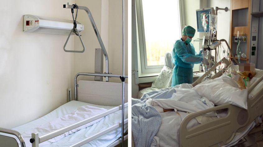 COMPARAȚIE. În stânga, un pat-standard din salonul de arși al Spitalului Județean de Urgență Cluj. În dreapta, un tânăr român rănit în clubul Colectiv este tratat într-un salon special pentru arși la Spitalul Militar „Regina Astrid” din nordul Bruxelles-ului. Foto: Raul Ștef / Jürgen Braekevelt (www.mil.be)