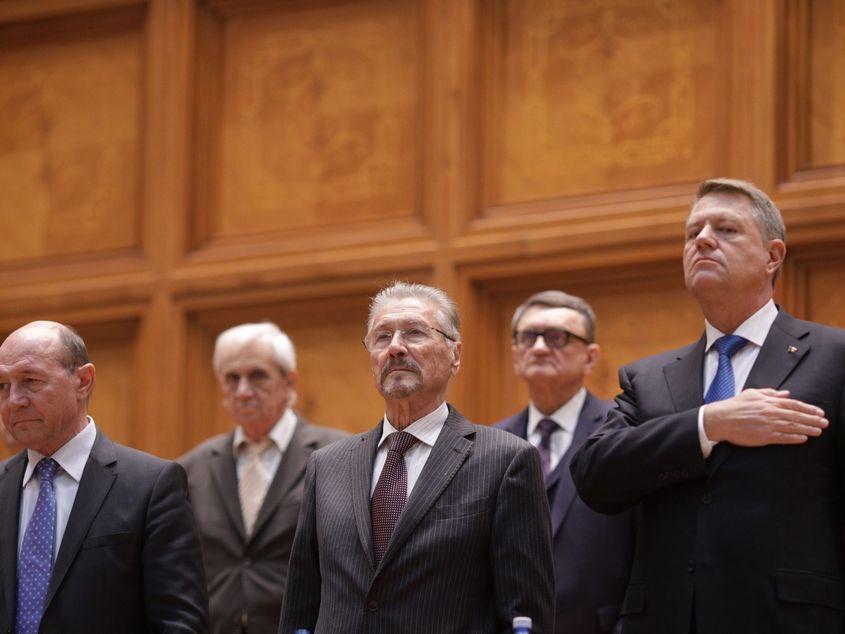 Klaus Iohannis, Emil Constantinescu și Traian Băsescu la ședința solemnă în Plenul Reunit al Parlamentului României, cu ocazia aniversării Centenarului României, în București, miercuri 28 noiembrie 2018. Inquam Photos / Octav Ganea