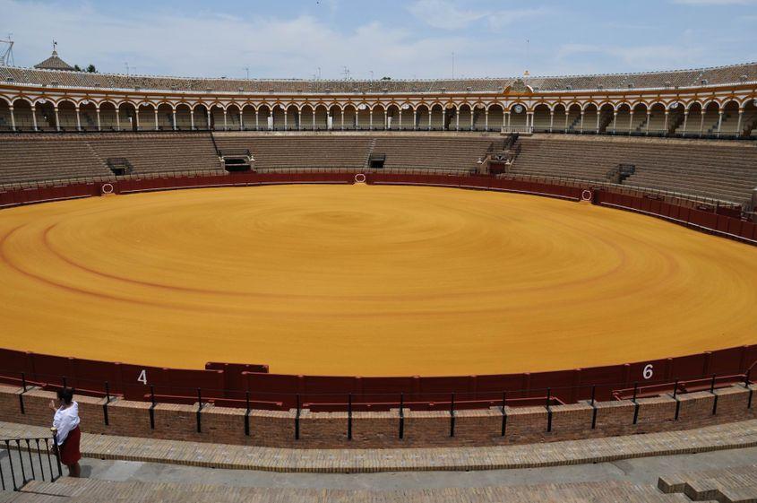 Chiar și pustie, arena din Sevilla oferă o imagine impresionantă. Are o capacitate de 12.000 de locuri.