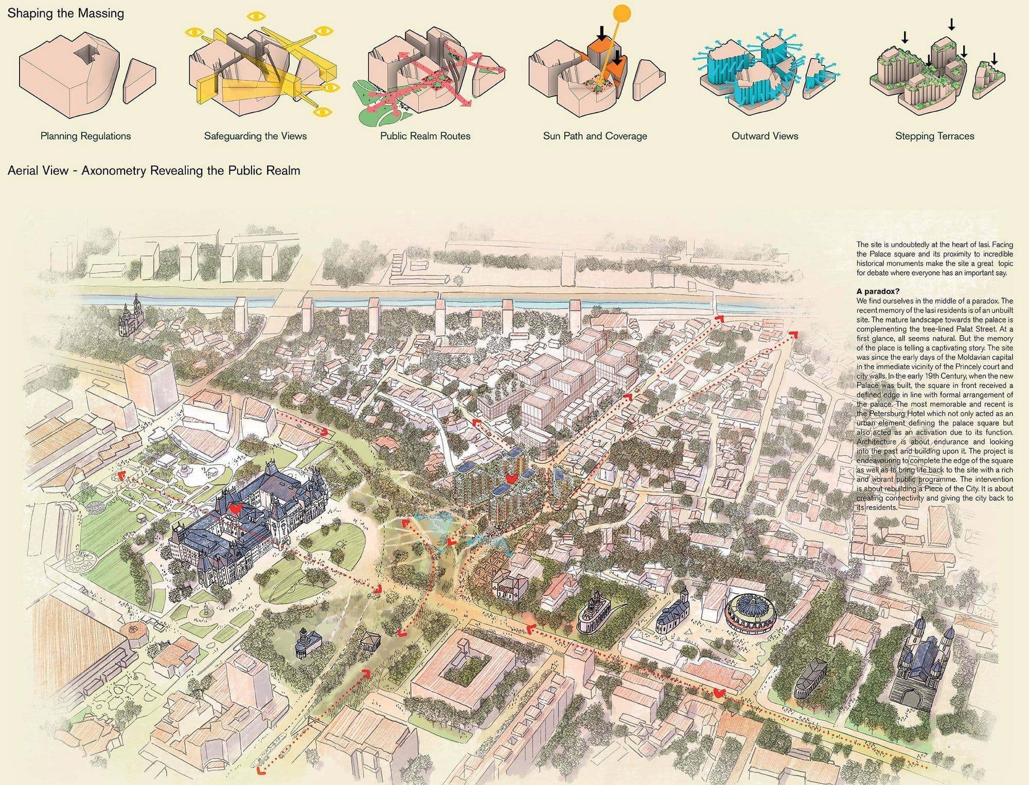 Toate proiectele au avut aceleași limitări impuse: trafic pietonal fluent, limită de înălțime care să se integreze în arhitectura zonei, funcțiuni mixte pentru locatari și oraș. Ilustrație: Foster & Partners