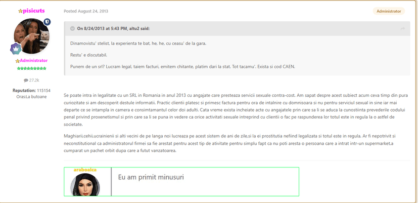 Administratorul forumului susține că s-a documentat și a descoperit că un business precum al lui este perfect legal. Captură de ecran via Nimfomane Forum