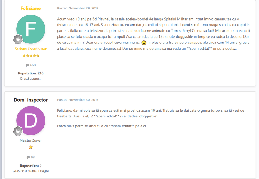 Un bărbat povestește amuzat despre cum a întreținut relații sexuale cu fete minore. Captură de ecran via Nimfomane Forum