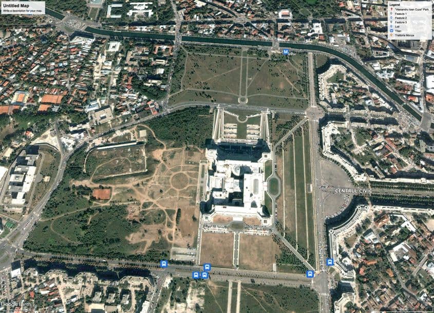 În 2002, spațiul verde delimitat de Calea 13 Septembrie și Strada Izvor era complet gol. Foto: Google Earth