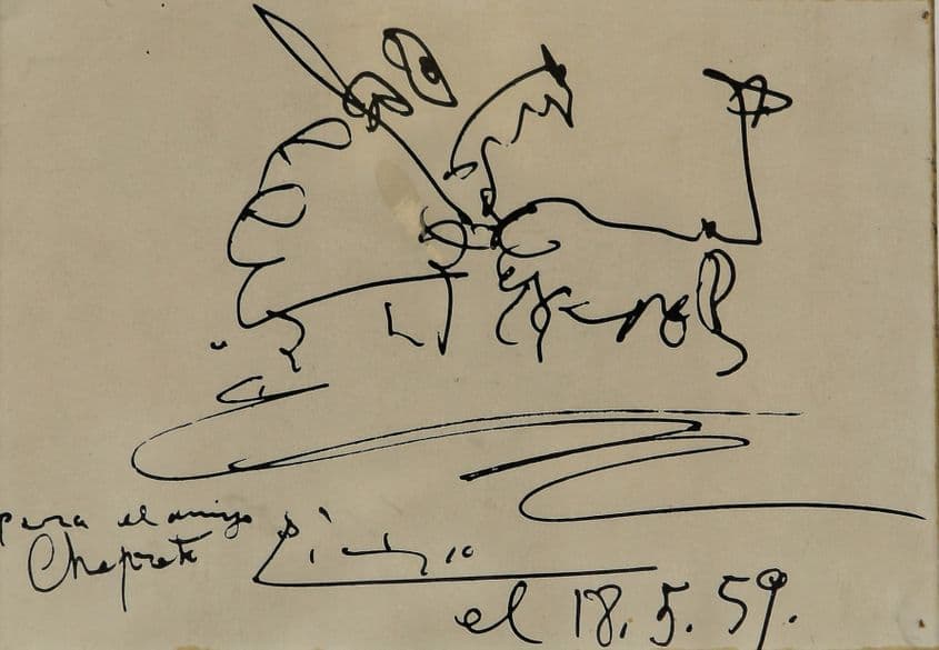 „Corida”, desen în tuș de Pablo Picasso. Sursa foto: raphael.dev.iceix.ro