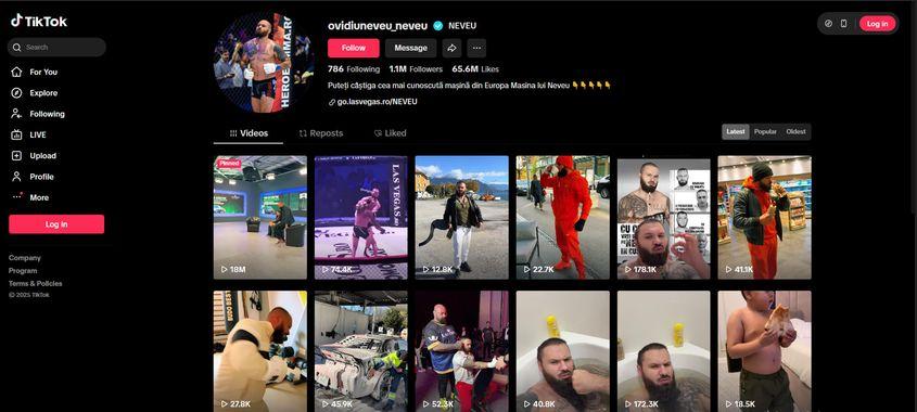 Ovidiu Neveu, cunoscut pentru participarea la galele RXF, are în BIO un link de afiliere care trimite către promoția unui cazino. Foto: captură de ecran