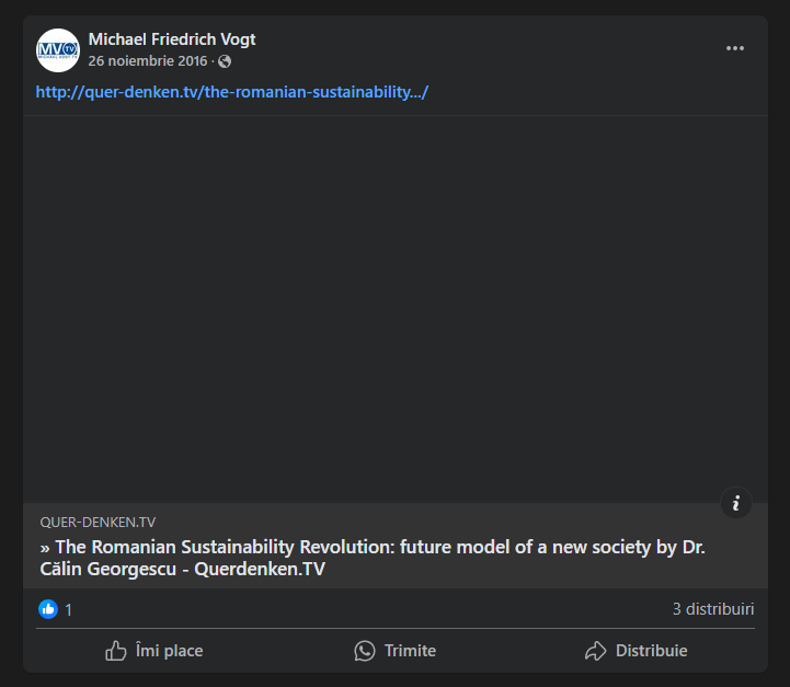 Inițial, Michael Vogt spunea că nu știe cine este Călin Georgescu. Captură de ecran via Facebook