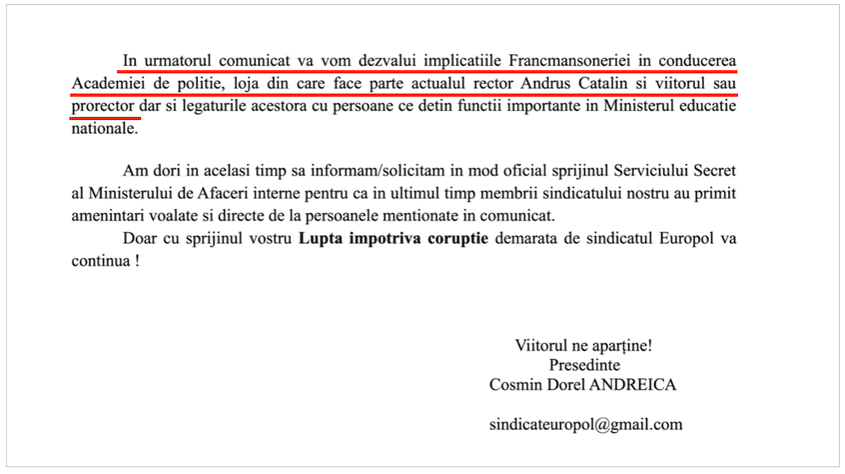 Comunicatul care poartă sigla Sindicatului EUROPOL s-a dovedit a fi un fals.