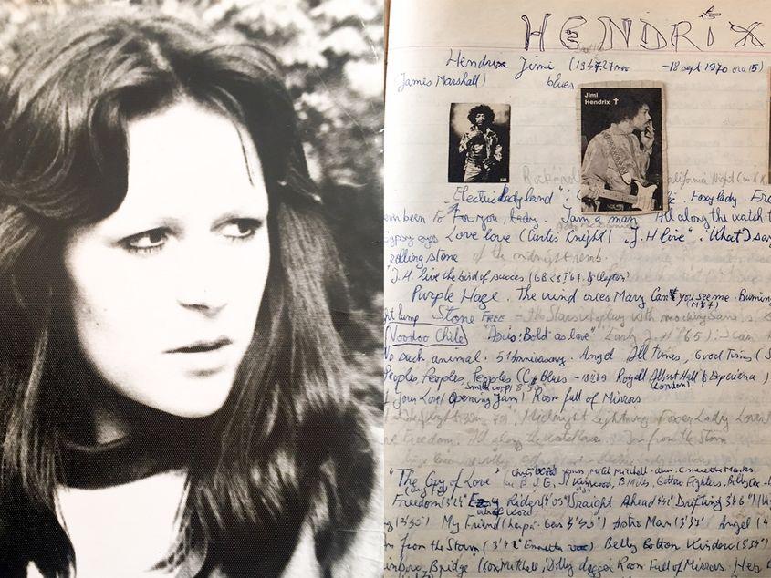 Dorina Datcu, în liceu, și caietul pe care-și nota noutățile muzicale de la Radio Europa Liberă. Foto: Arhiva personală