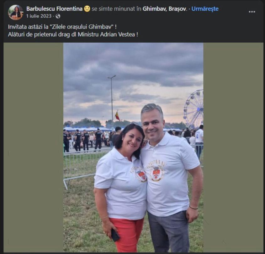 Soția lui Flavius Bărbulescu, Florentina, alături de Adrian Veștea pe care îl descrie drept „prietenul drag”.
Foto: Facebook/Florentina Bărbulescu