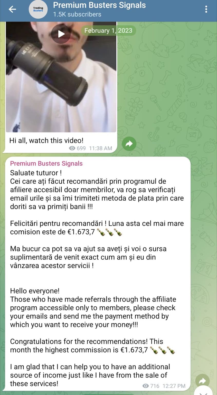 Comisioanele de promovare au fost disponibile între februarie 2022 și martie 2023, conform canalului de Telegram.