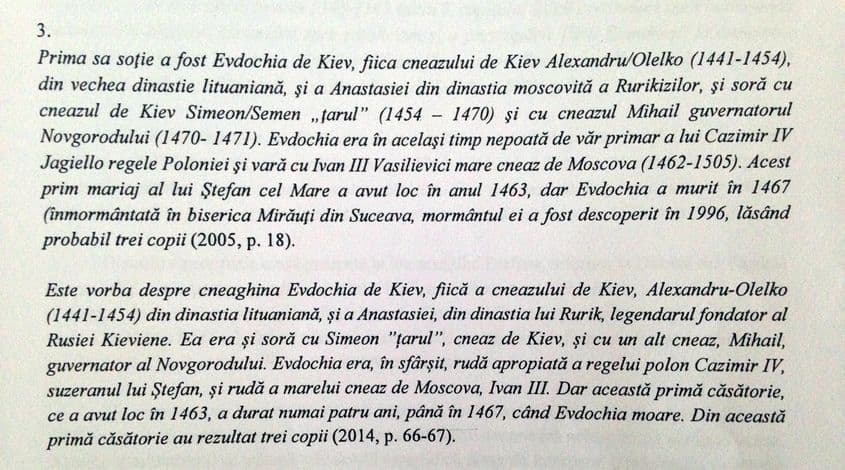 Jos, citatul referitor la Evdochia din cartea lui Copos. Sus, citatul original.