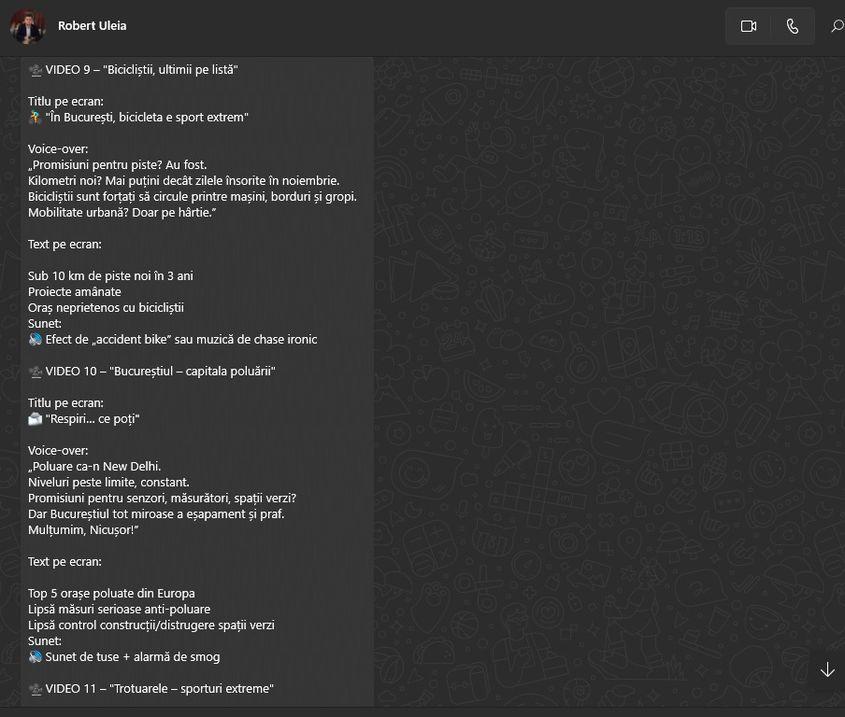 Robert trimite scripturi pentru clipuri anti-Nicușor Dan. Captură de ecran via WhatsApp