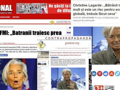 Declarațiile atribuite șefei FMI într-o știre falsă, care a devenit virală.