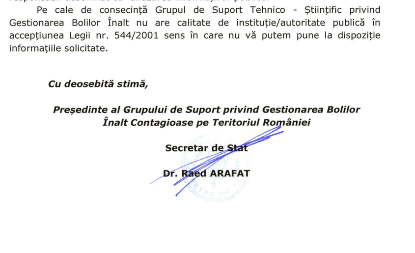 Fragment din documentul transmis de Raed Arafat